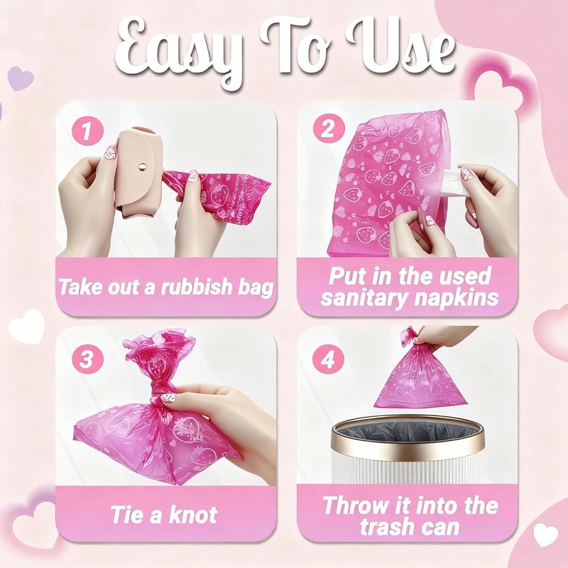 Eyryfui Sanitary Napkin Disposal Bags with Dispenser Feminine Hygiene Disposal Bags for Tampons Trash Bag, Personal Care Sanitary Bag for Women Privacy Handling (Pink) - Image 4